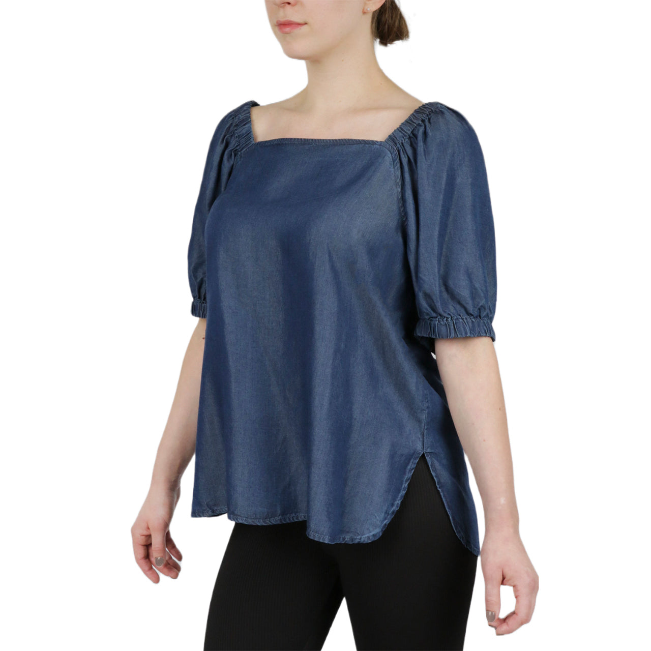  Anne Klein Tencel Denim Bateau Neckline  With Elastic Cuff Peasant Sleeve Blosue - Anne Klein Wash - Bonton