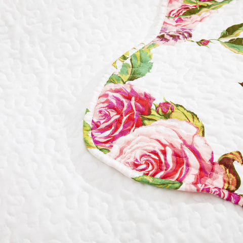DaDa Bedding Romantic Roses Floral Throw Blanket - Lovely Spring Pink & White Scalloped Colorful Lightweight Breathable - Bright Vibrant Quilted Throw Blanket - 50 x 60 by DaDa Bedding Collection