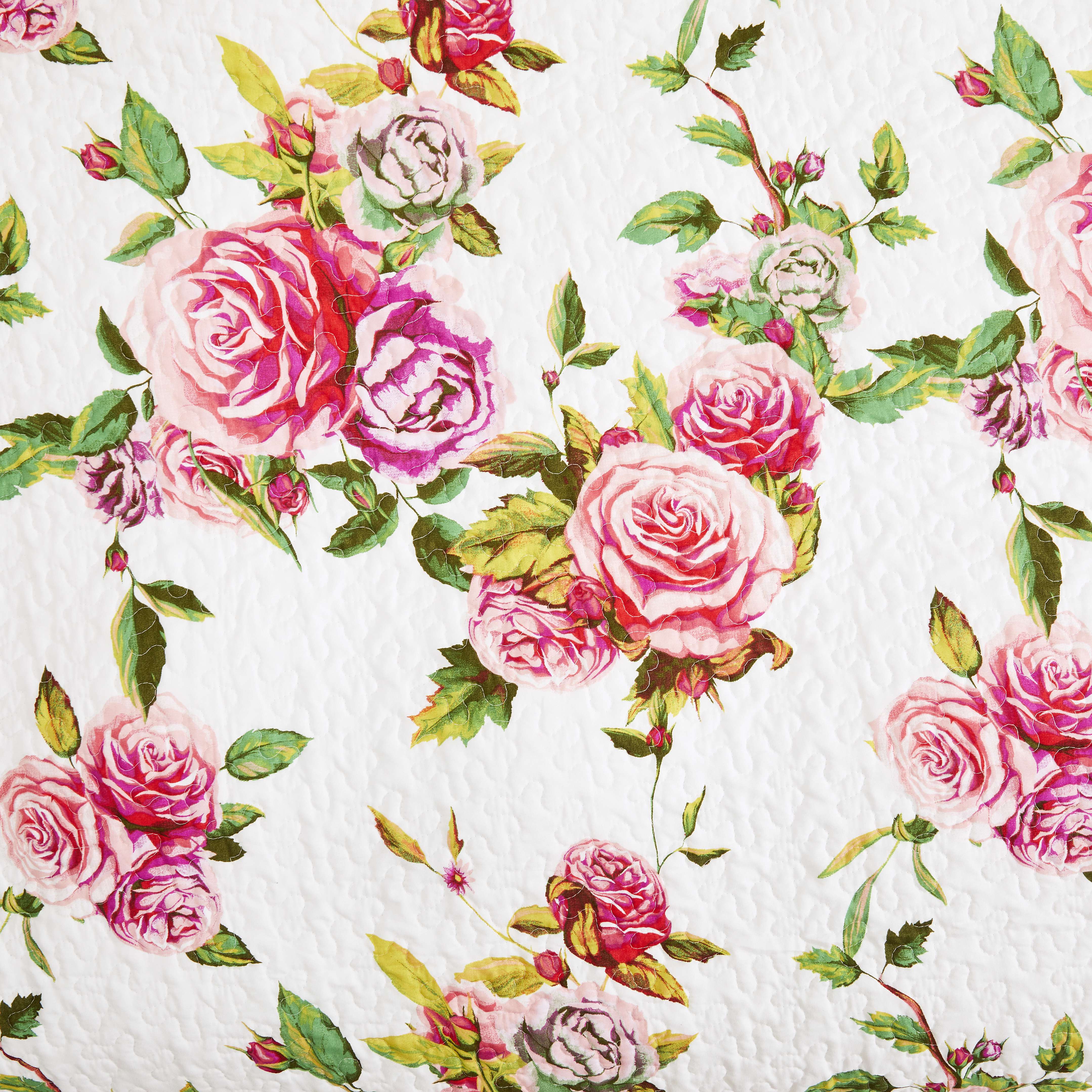  DaDa Bedding Collection DaDa Bedding Romantic Roses Floral Throw Blanket - Lovely Spring Pink & White Scalloped Colorful Lightweight Breathable - Bright Vibrant Quilted Throw Blanket - 50 x 60 by DaDa Bedding Collection - Default Title - Bonton