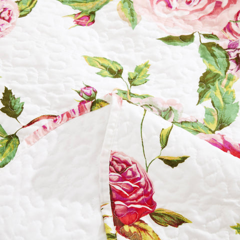 DaDa Bedding Romantic Roses Floral Throw Blanket - Lovely Spring Pink & White Scalloped Colorful Lightweight Breathable - Bright Vibrant Quilted Throw Blanket - 50 x 60 by DaDa Bedding Collection