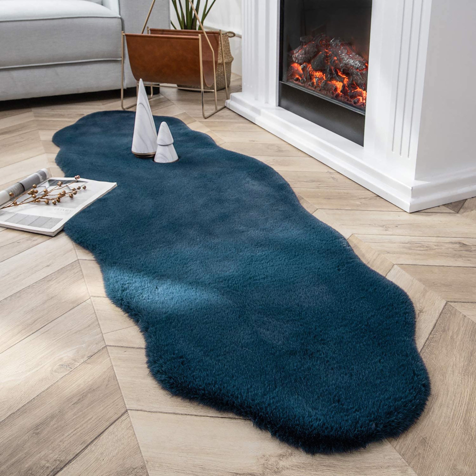  Turquoise Faux Rabbit Fur Fuzzy Soft Fluffy Plush Cozy Shaggy Area Rug by Homemartgoods - 2' x 3' Feet - Bonton