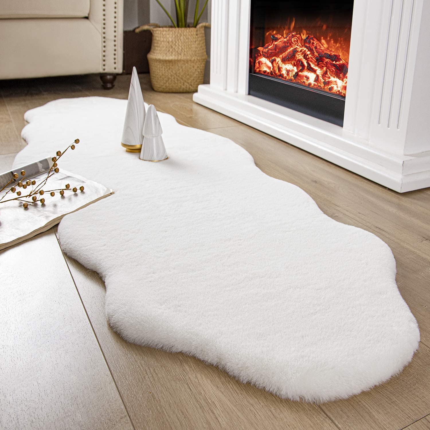  Ivory Faux Rabbit Fur Fuzzy Soft Fluffy Plush Cozy Shaggy Area Rug by Homemartgoods - 2' x 3' Feet - Bonton