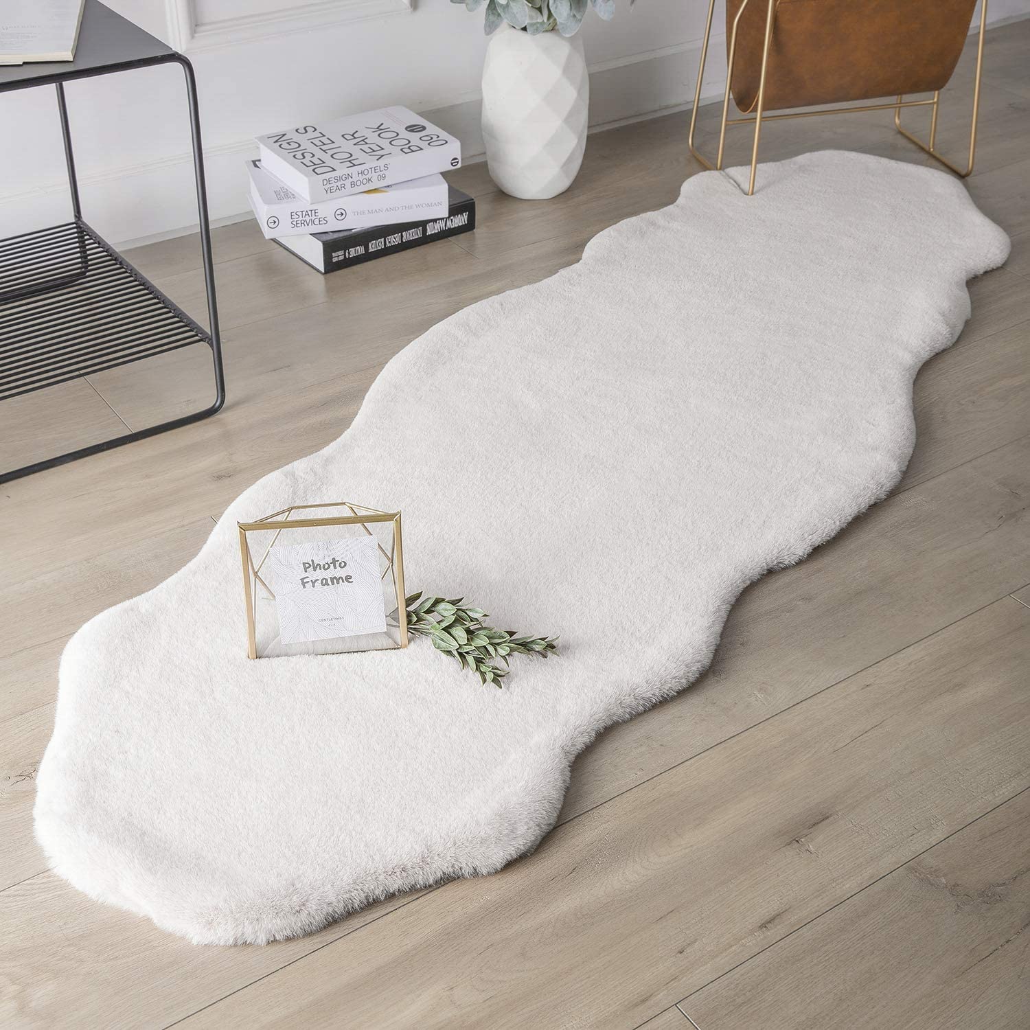  Ivory Faux Rabbit Fur Fuzzy Soft Fluffy Plush Cozy Shaggy Area Rug by Homemartgoods - 2' x 3' Feet - Bonton