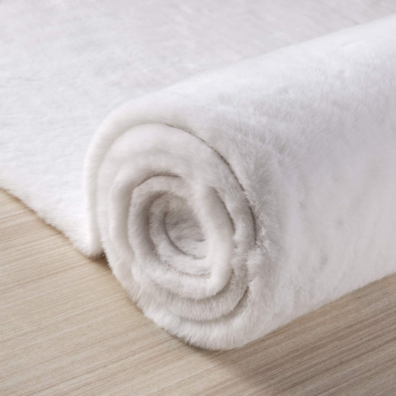  Ivory Faux Rabbit Fur Fuzzy Soft Fluffy Plush Cozy Shaggy Area Rug by Homemartgoods - 2' x 3' Feet - Bonton